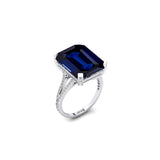 Emerald Cut Blue Sapphire Split Shank Engagement Ring with Diamonds - GeumJewels