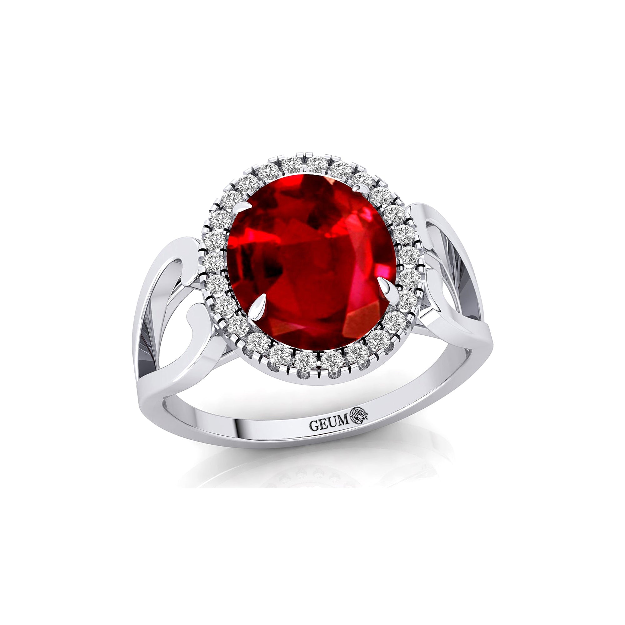 Vintage Love Inspired Oval Ruby Halo Diamond Engagement Ring - GeumJewels