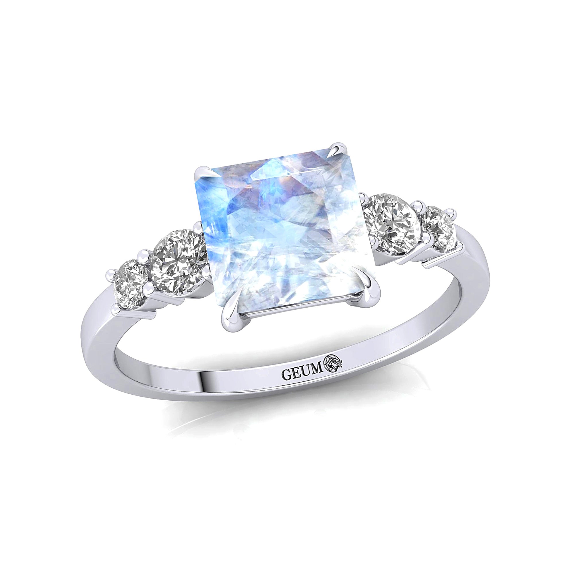 Princess Cut Moonstone Graduating Accent Diamond Ring - GeumJewels