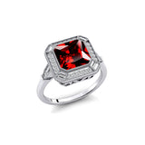 Vintage Style Square Cut Garnet Diamond Ring - GeumJewels