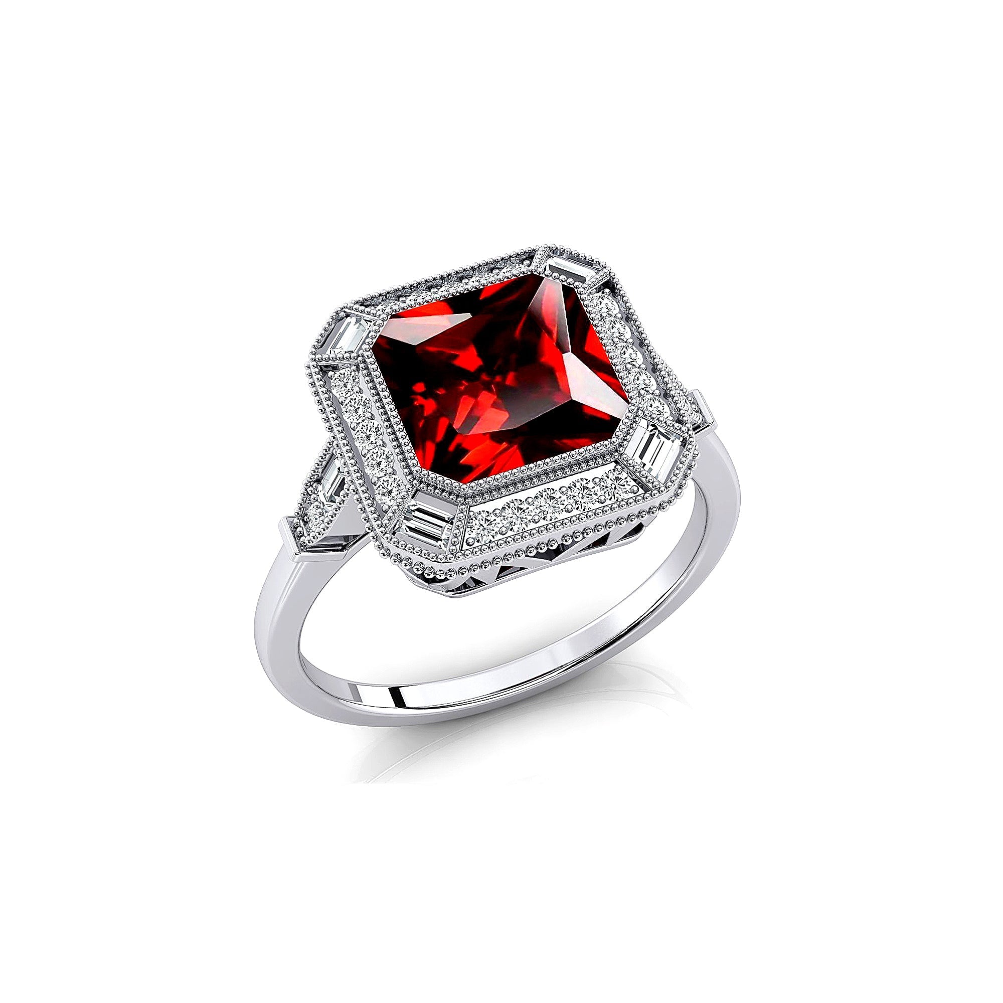 Vintage Style Square Cut Garnet Diamond Ring - GeumJewels
