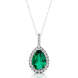 Emerald Teardrop Pendant with Diamond Halo - GeumJewels
