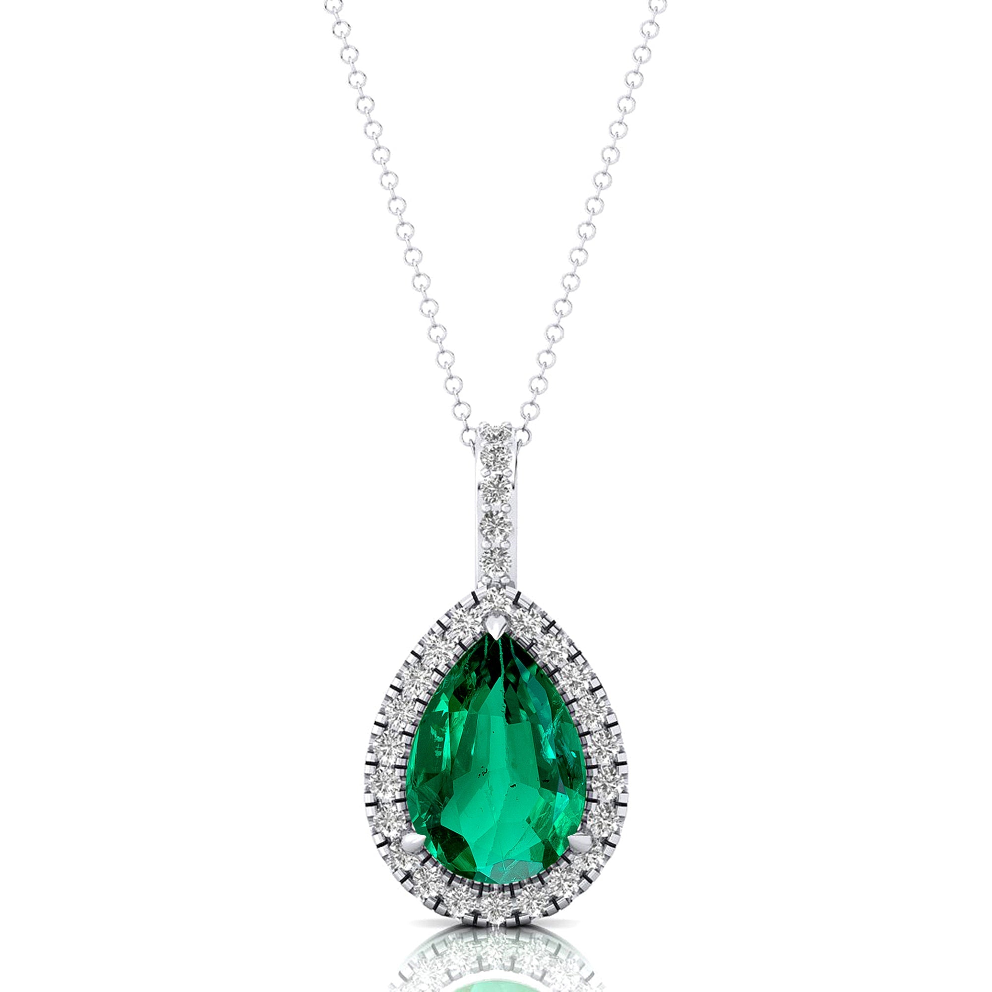 Emerald Teardrop Pendant with Diamond Halo - GeumJewels