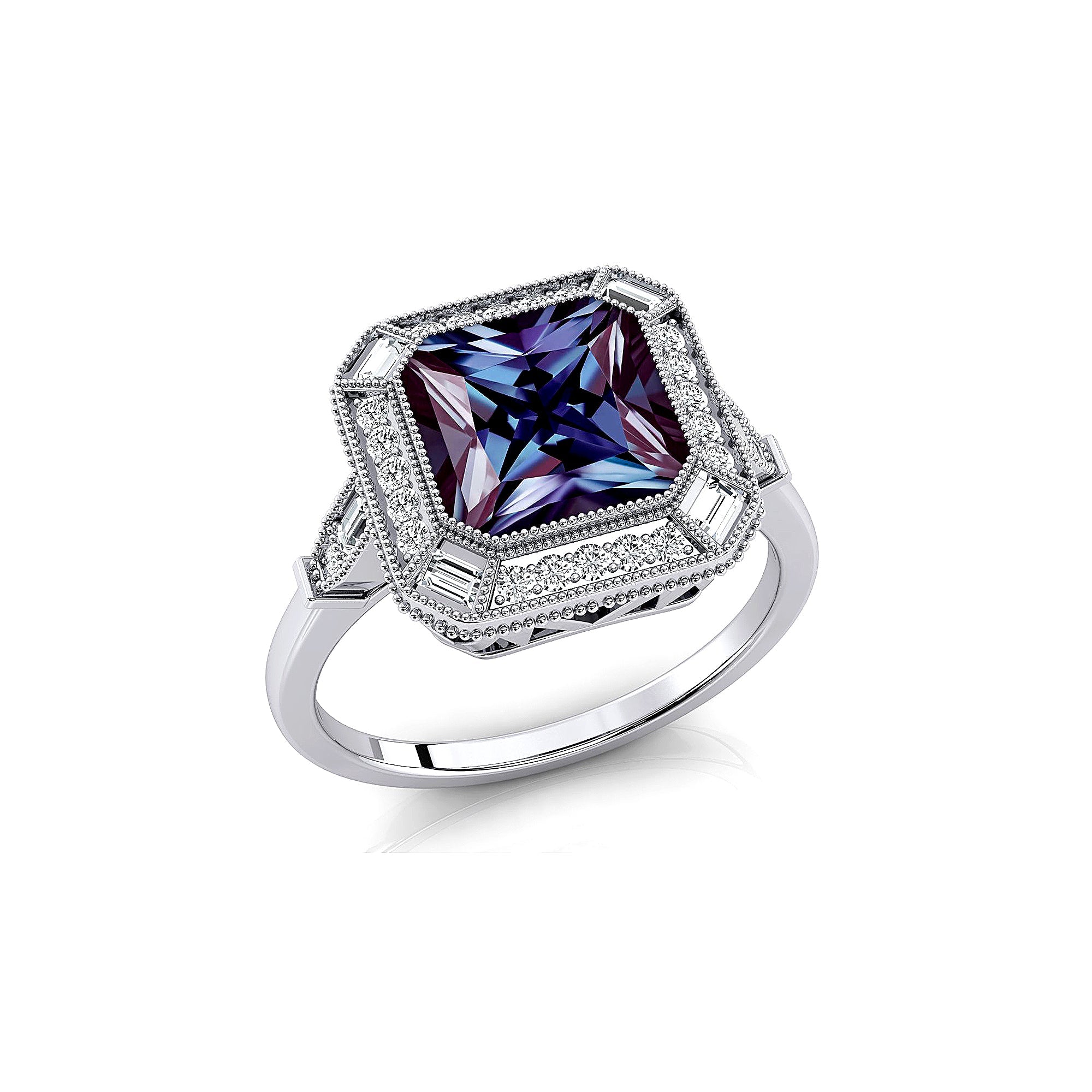 Vintage Style Square Cut Alexandrite Diamond Ring - GeumJewels