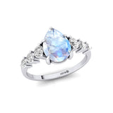 Pear Cut Moonstone with Graduated Diamonds Ring - GeumJewels