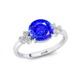 Trio Diamond Engagement Ring with Round Solitaire Tanzanite - GeumJewels