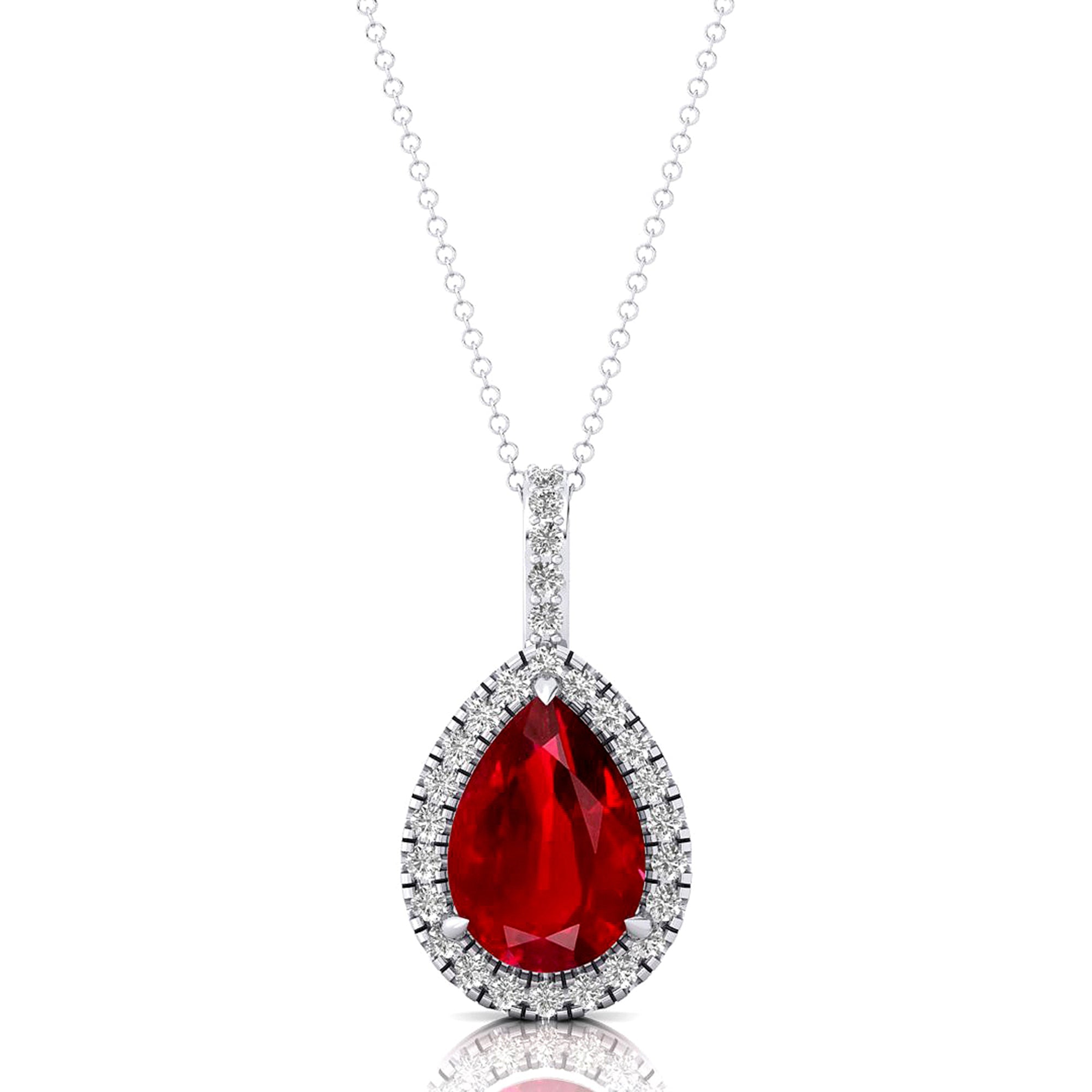 Ruby Teardrop Pendant with Diamond Halo - GeumJewels