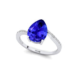 Twisted Up Down Band Pear Shaped Tanzanite Ring with Accent Diamonds - GeumJewels