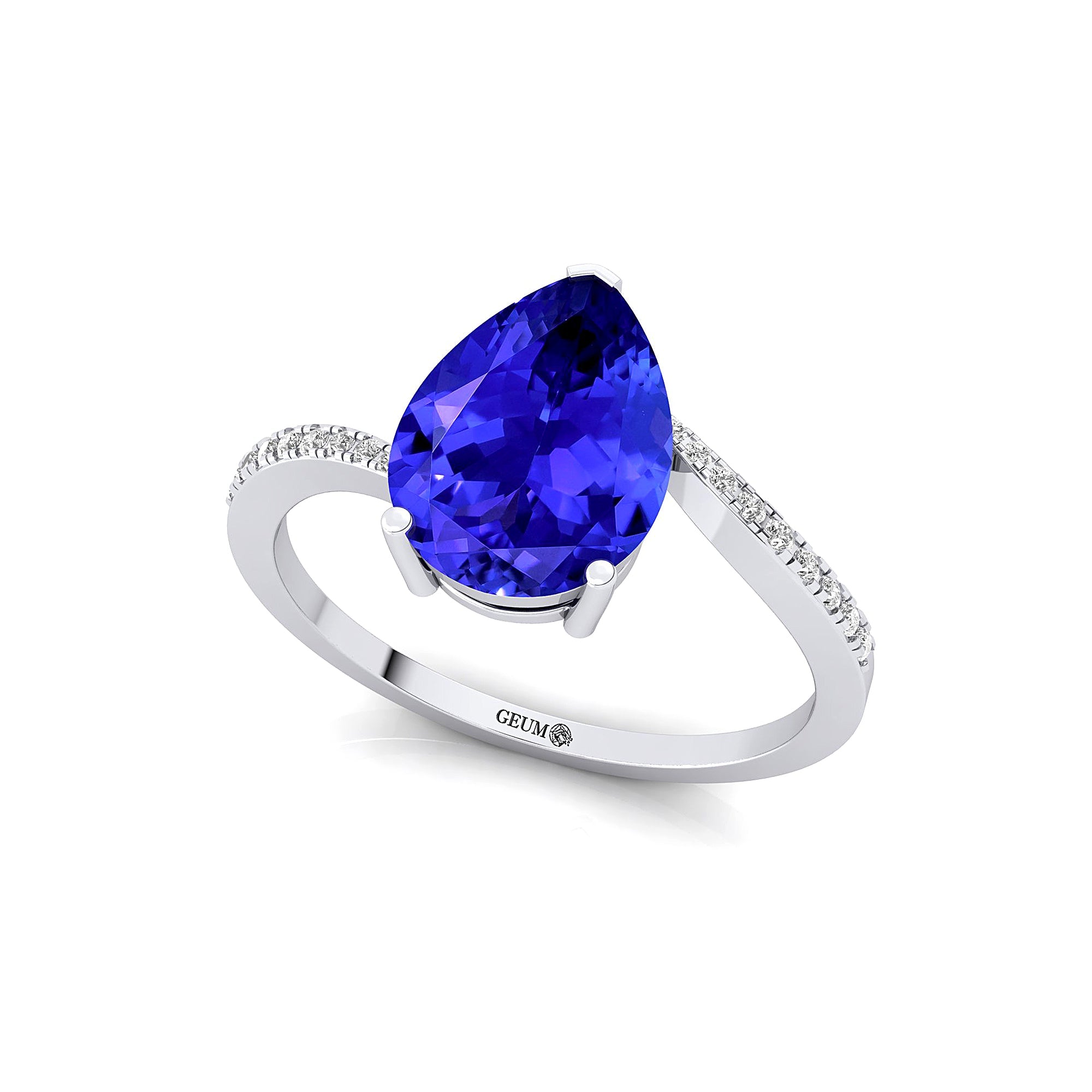Twisted Up Down Band Pear Shaped Tanzanite Ring with Accent Diamonds - GeumJewels
