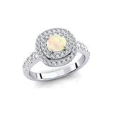 Double Halo Diamond Cushion Cut Opal Ring - GeumJewels