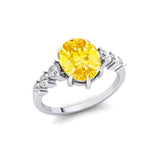 Oval Cut Yellow Sapphire with Graduated Diamonds Ring - GeumJewels