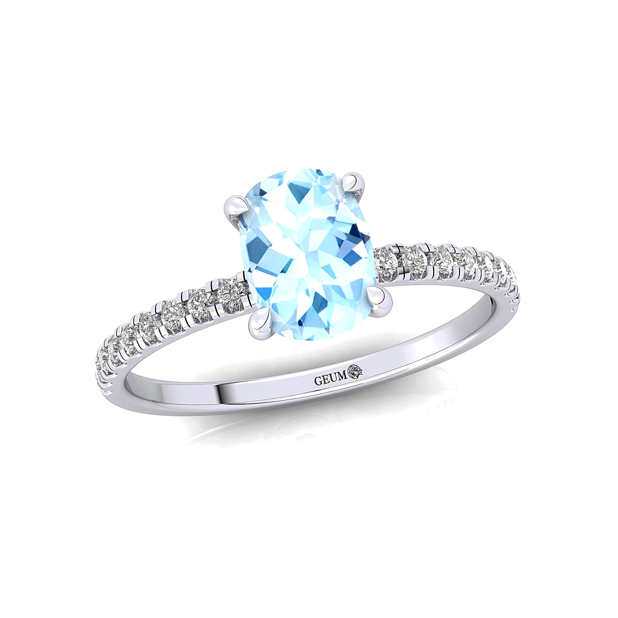 Long Cushion Aquamarine Thin Diamond Promise Ring - GeumJewels