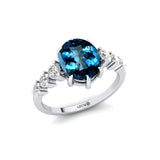 Oval Cut London Blue Topaz with Graduated Diamonds Ring - GeumJewels