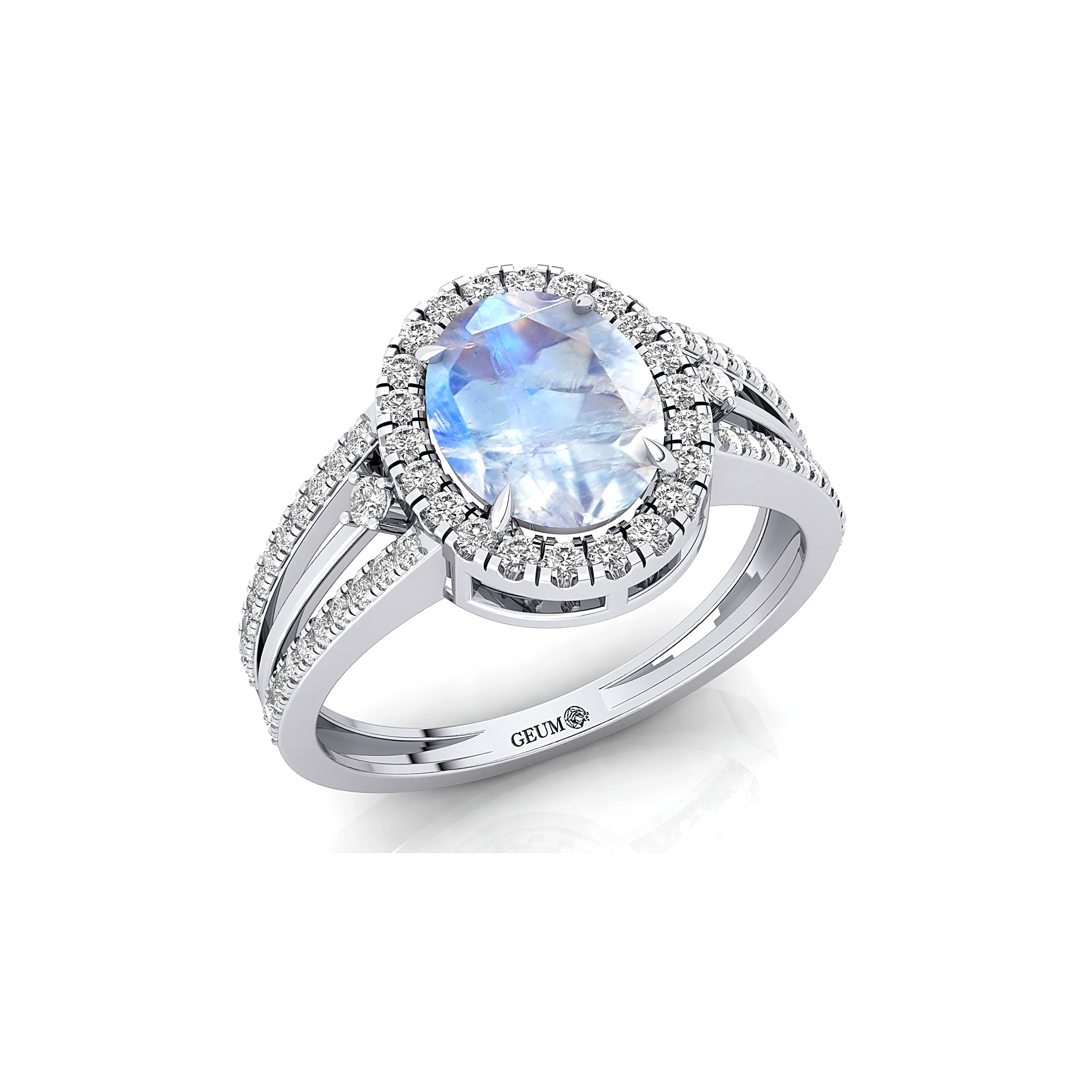Solitaire Oval Moonstone Split Shank Diamond Engagement Ring - GeumJewels