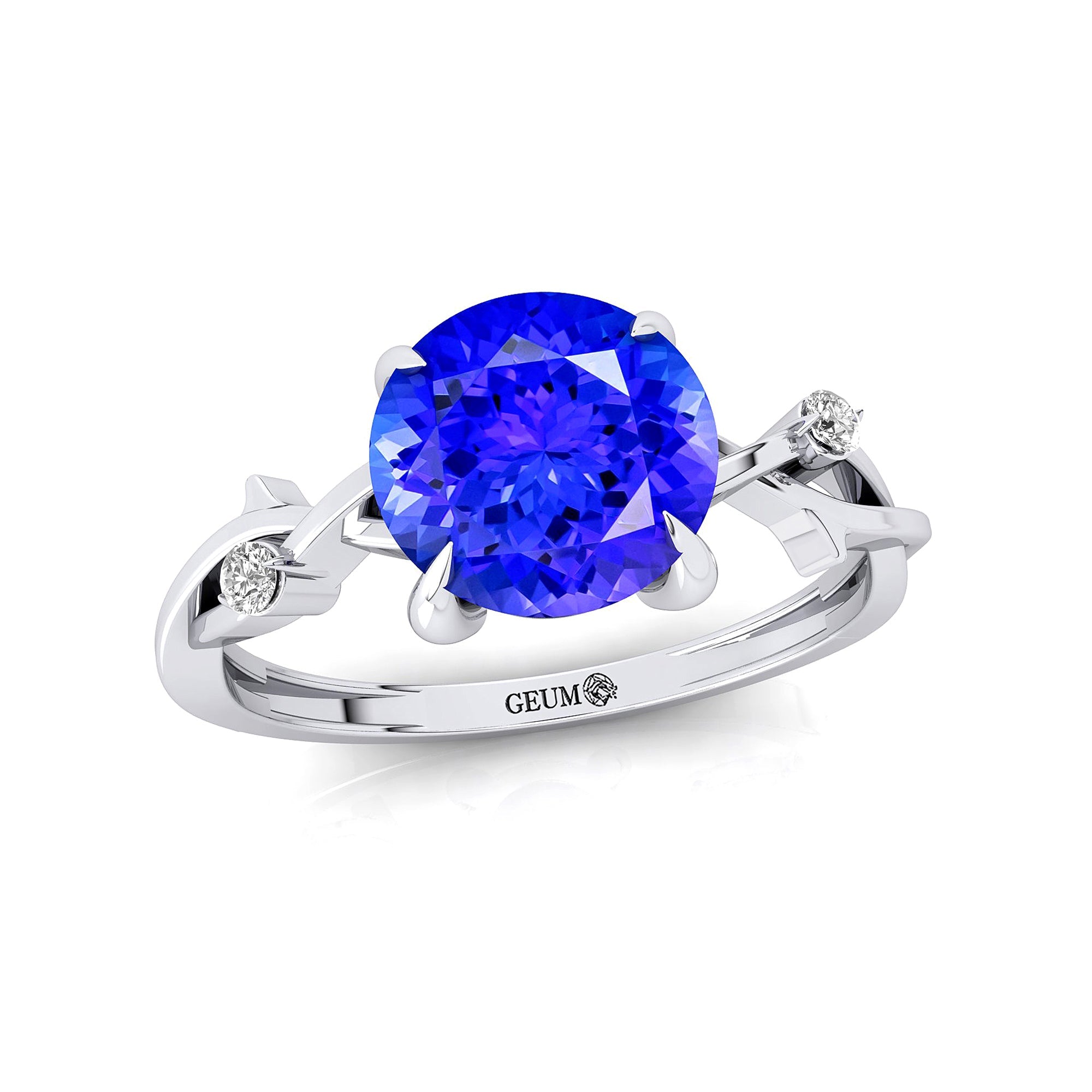 Criss Cross Nature Inspired Diamond Ring  with Round Tanzanite - GeumJewels