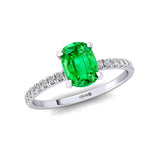 Long Cushion Emerald Thin Diamond Promise Ring - GeumJewels
