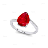 Twisted Up Down Band Pear Shaped Ruby Ring with Accent Diamonds - GeumJewels