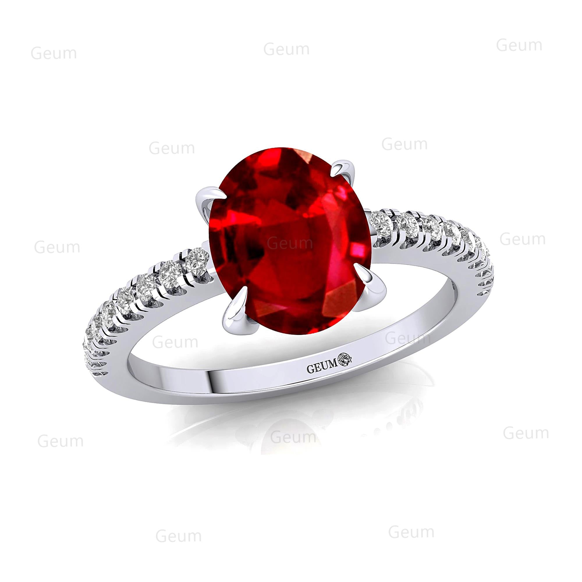 Oval Solitaire Ruby with Accent Diamonds Engagement Ring - GeumJewels