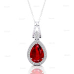 Classic Teardrop Shaped Ruby Halo Diamond Dangle Pendant - GeumJewels