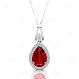 Classic Teardrop Shaped Ruby Halo Diamond Dangle Pendant - GeumJewels