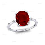 Cushion Cut Ruby Engagement Ring with Distant Diamond Band - GeumJewels