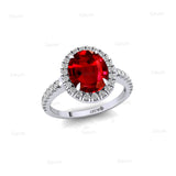 Oval Solitaire Ruby Halo Diamond Engagement Ring - GeumJewels
