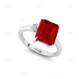 Emerald Shaped Ruby with 3mm Accent Solitaire Engagement Ring - GeumJewels