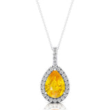 Yellow Sapphire Teardrop Pendant with Diamond Halo - GeumJewels