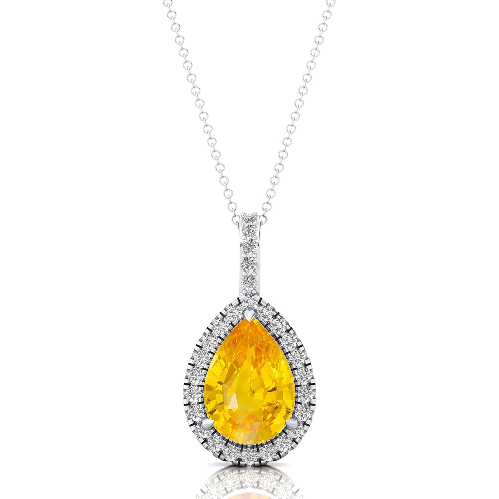 Yellow Sapphire Teardrop Pendant with Diamond Halo - GeumJewels