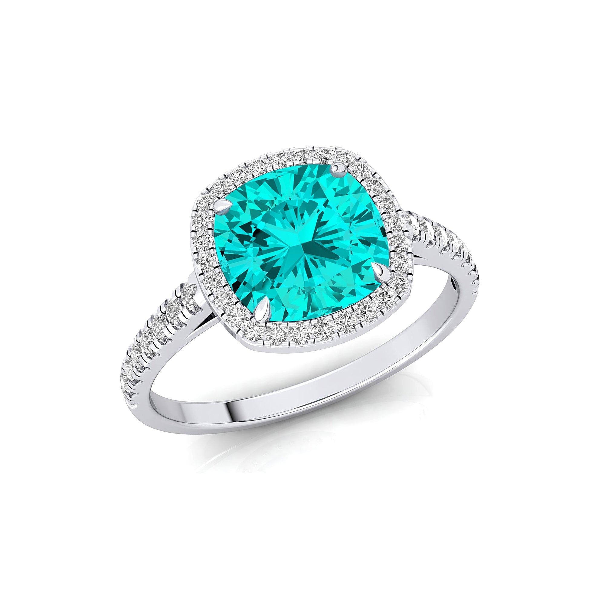 Halo Diamond Engagement Ring with Cushion Cut Paraiba Tourmaline - GeumJewels