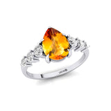 Pear Cut Citrine with Graduated Diamonds Ring - GeumJewels