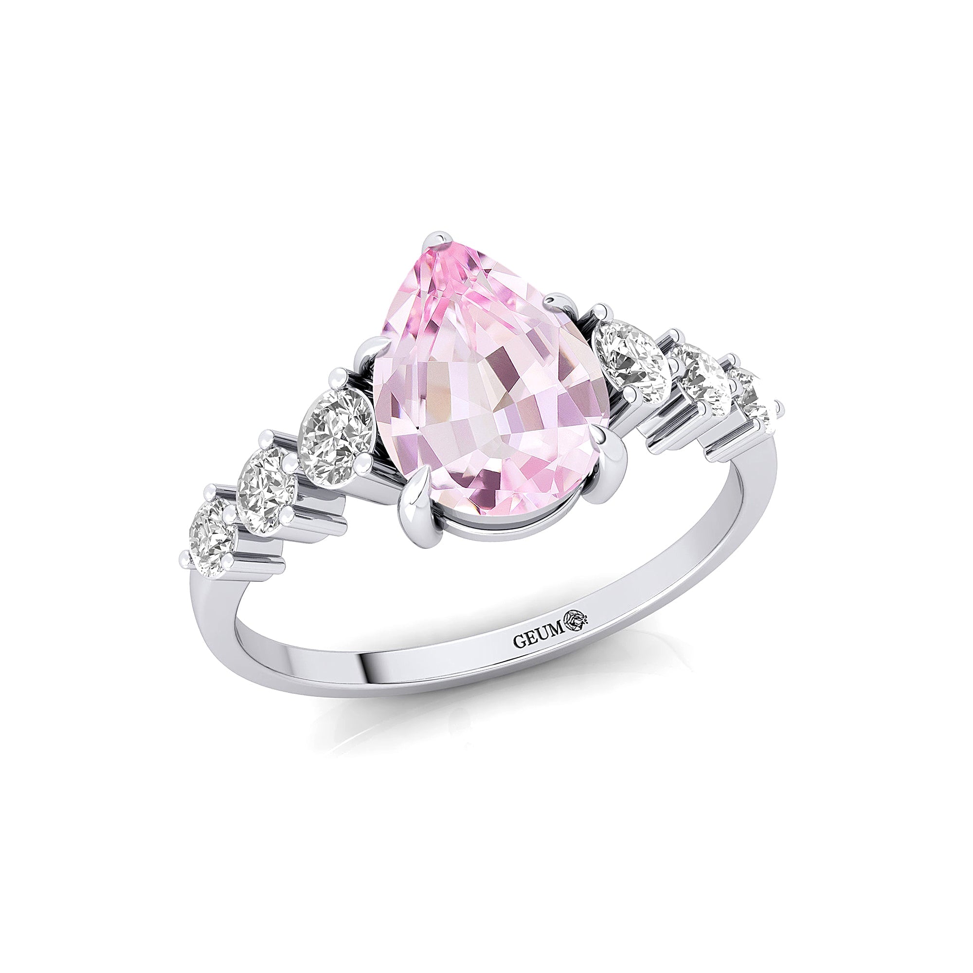 Pear Cut Morganite with Graduated Diamonds Ring - GeumJewels