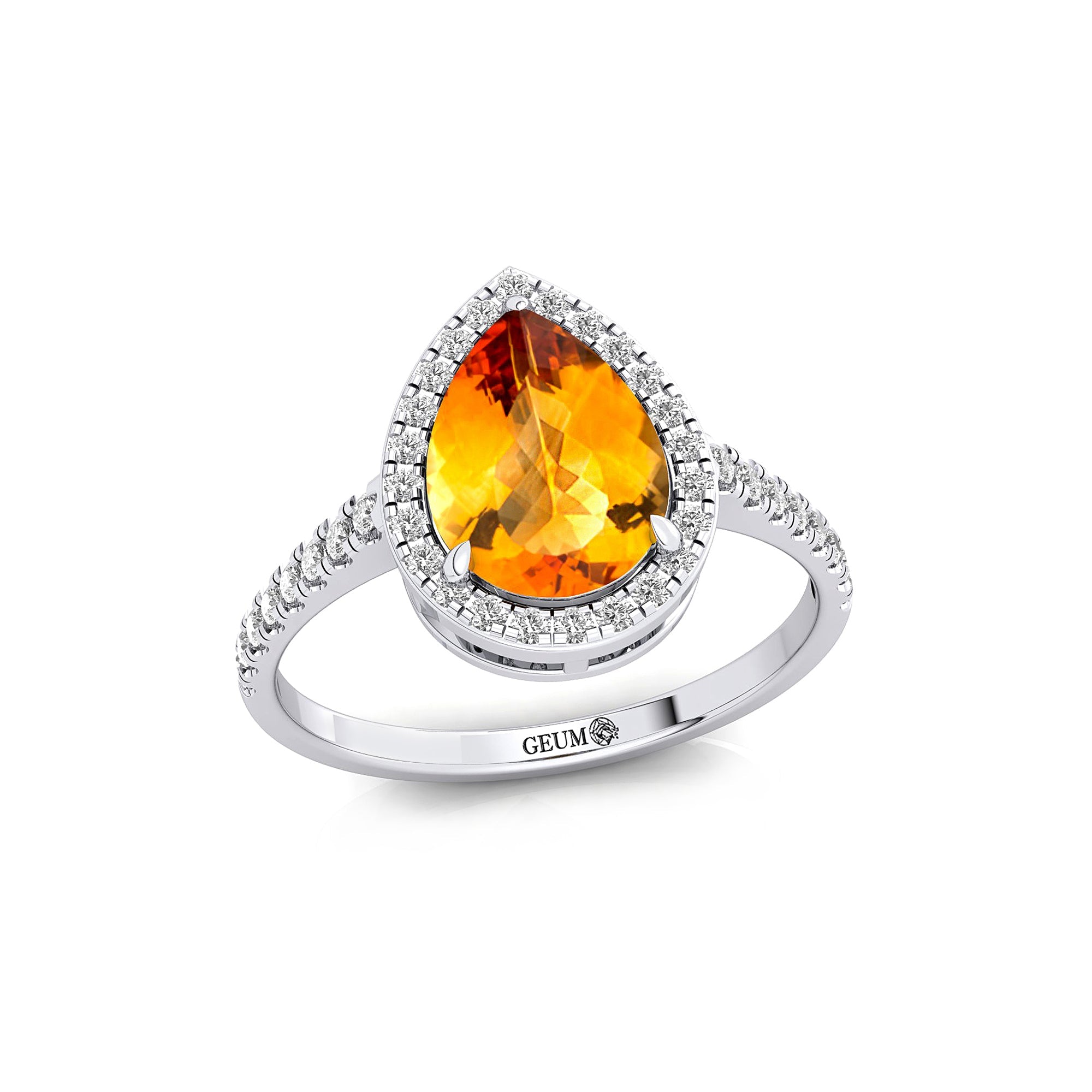 Classic Pear Shaped Citrine Halo Diamond Engagement Ring - GeumJewels