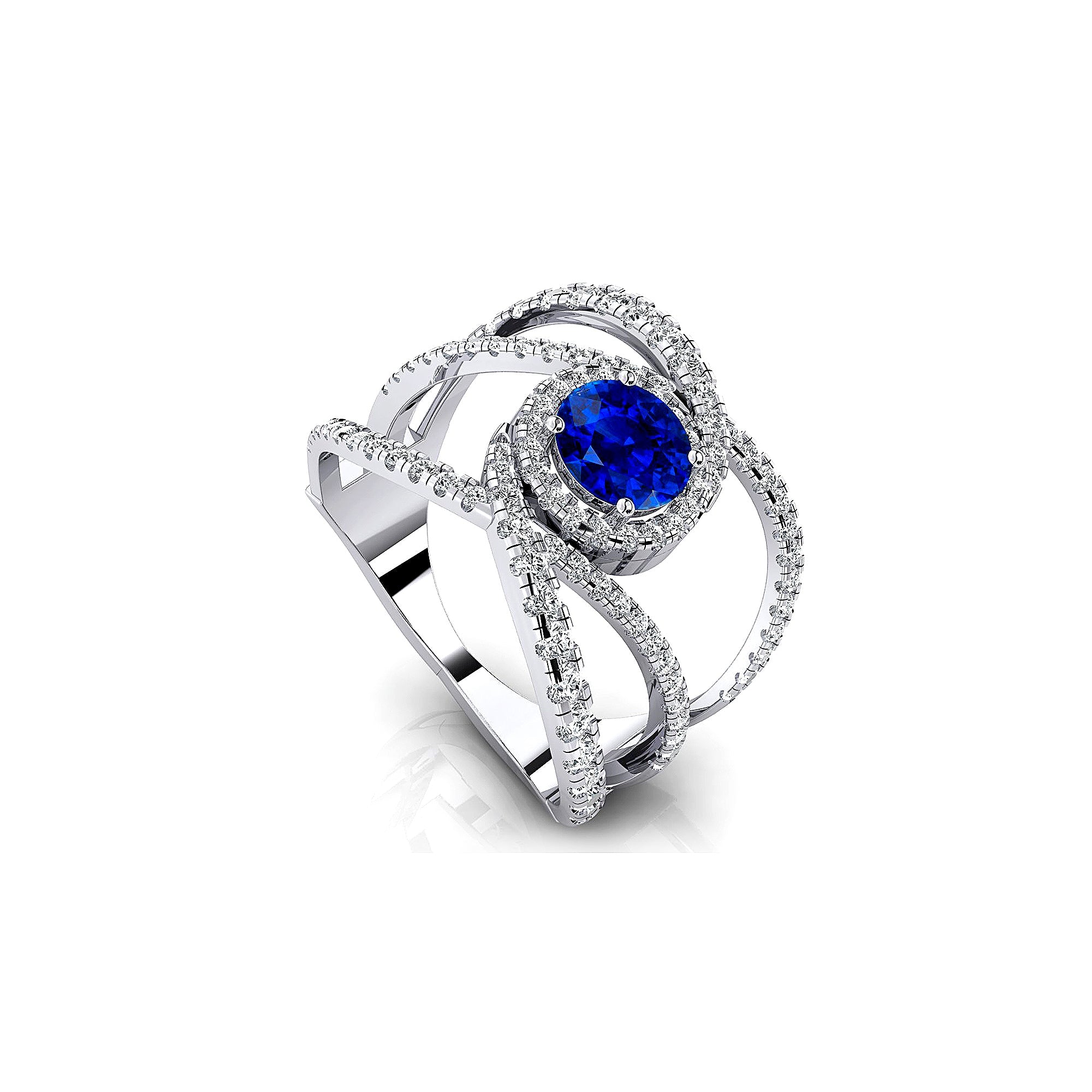 Solitaire Round Blue Sapphire Cocktail Diamond Ring - GeumJewels