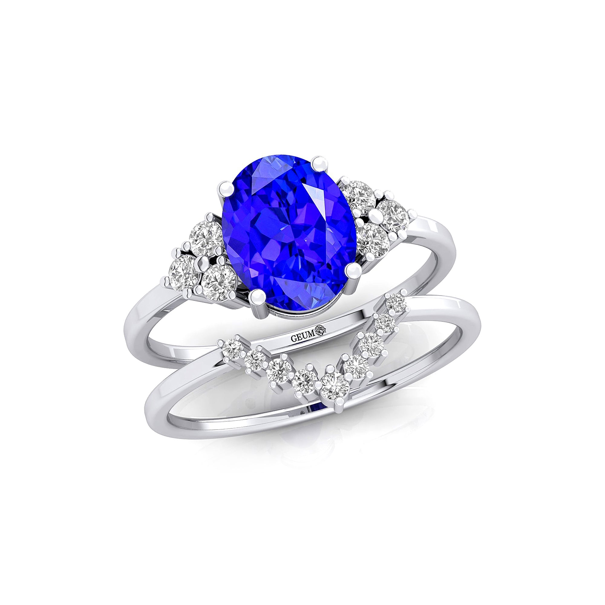 Tanzanite Solitaire Gold Ring With Stackable Diamond Band - GeumJewels