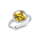 Halo Diamond Engagement Ring with Cushion Cut Yellow Sapphire - GeumJewels