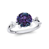 Criss Cross Nature Inspired Diamond Ring  with Round Alexandrite - GeumJewels