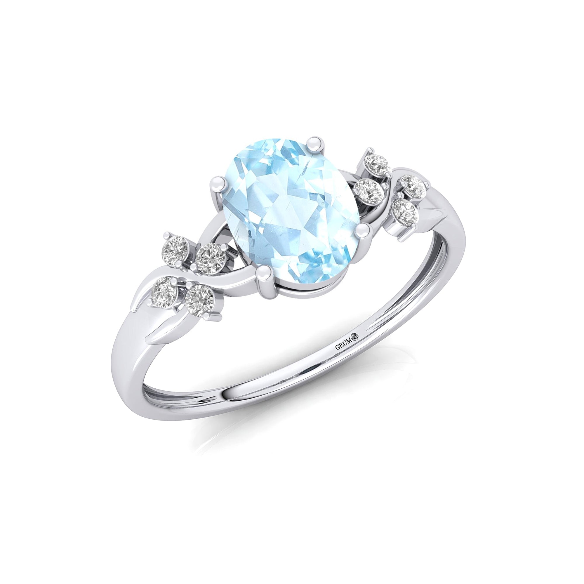 Criss Cross Diamond Ring with Oval Cut Aquamarine - GeumJewels