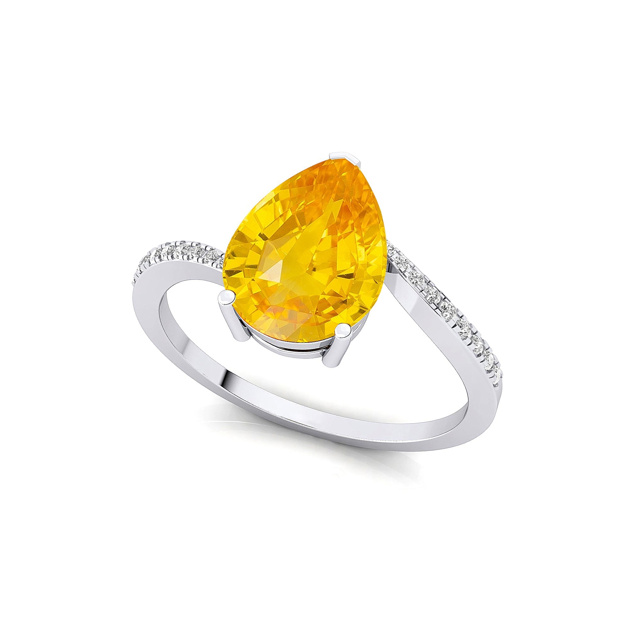 Twisted Up Down Band Pear Shaped Yellow Sapphire Ring with Accent Diamonds - GeumJewels