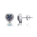 Heart Shaped Alexandrite Halo Diamond Stud Earrings - GeumJewels