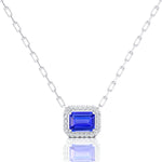 Emerald Cut Tanzanite Halo Set Diamond Necklace - GeumJewels