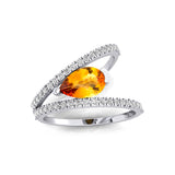 Fashionable V Shaped Diamond Ring with Pear Cut Citrine - GeumJewels
