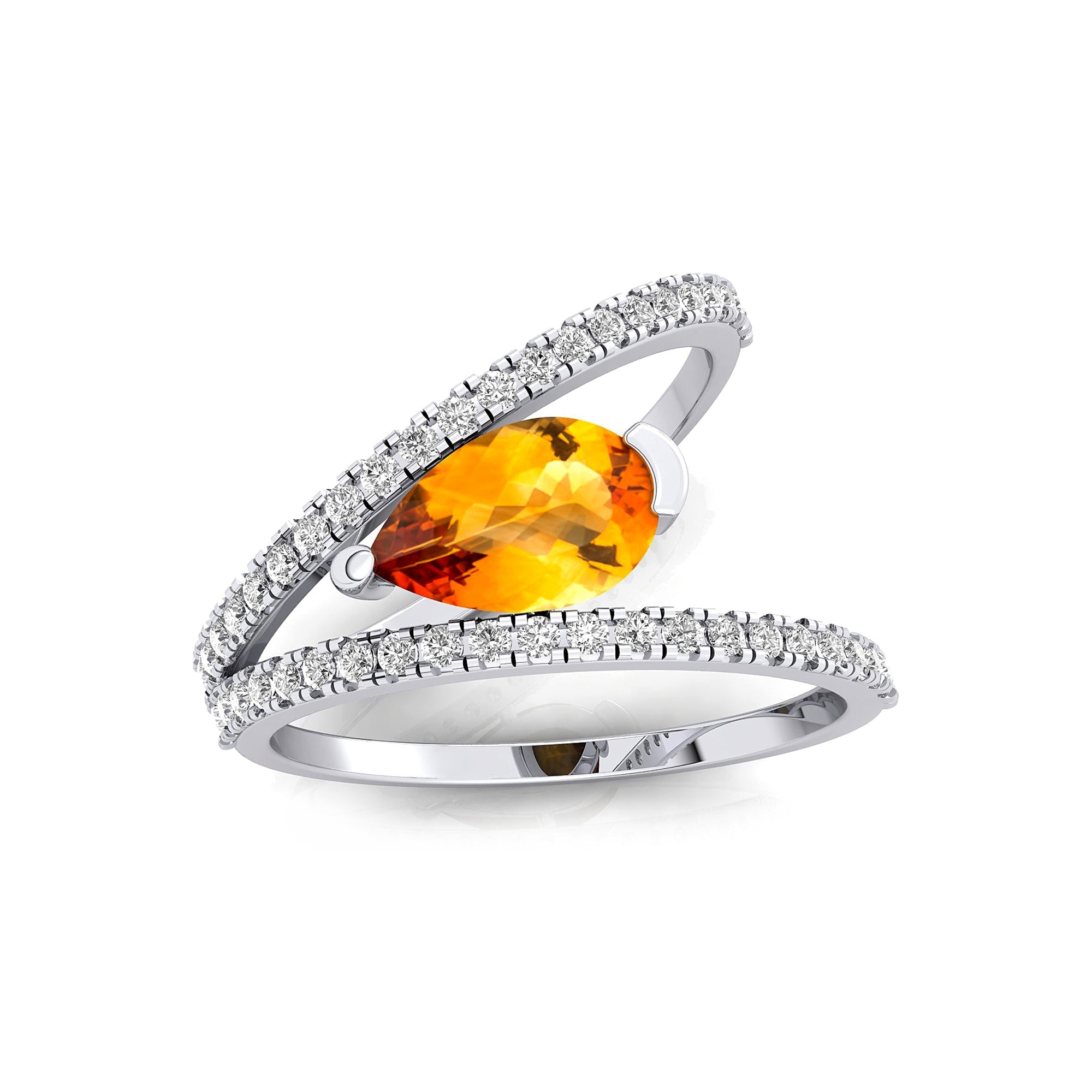 Fashionable V Shaped Diamond Ring with Pear Cut Citrine - GeumJewels