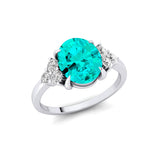 Trio Diamond Engagement Ring with Oval Cut Paraiba Tourmaline - GeumJewels