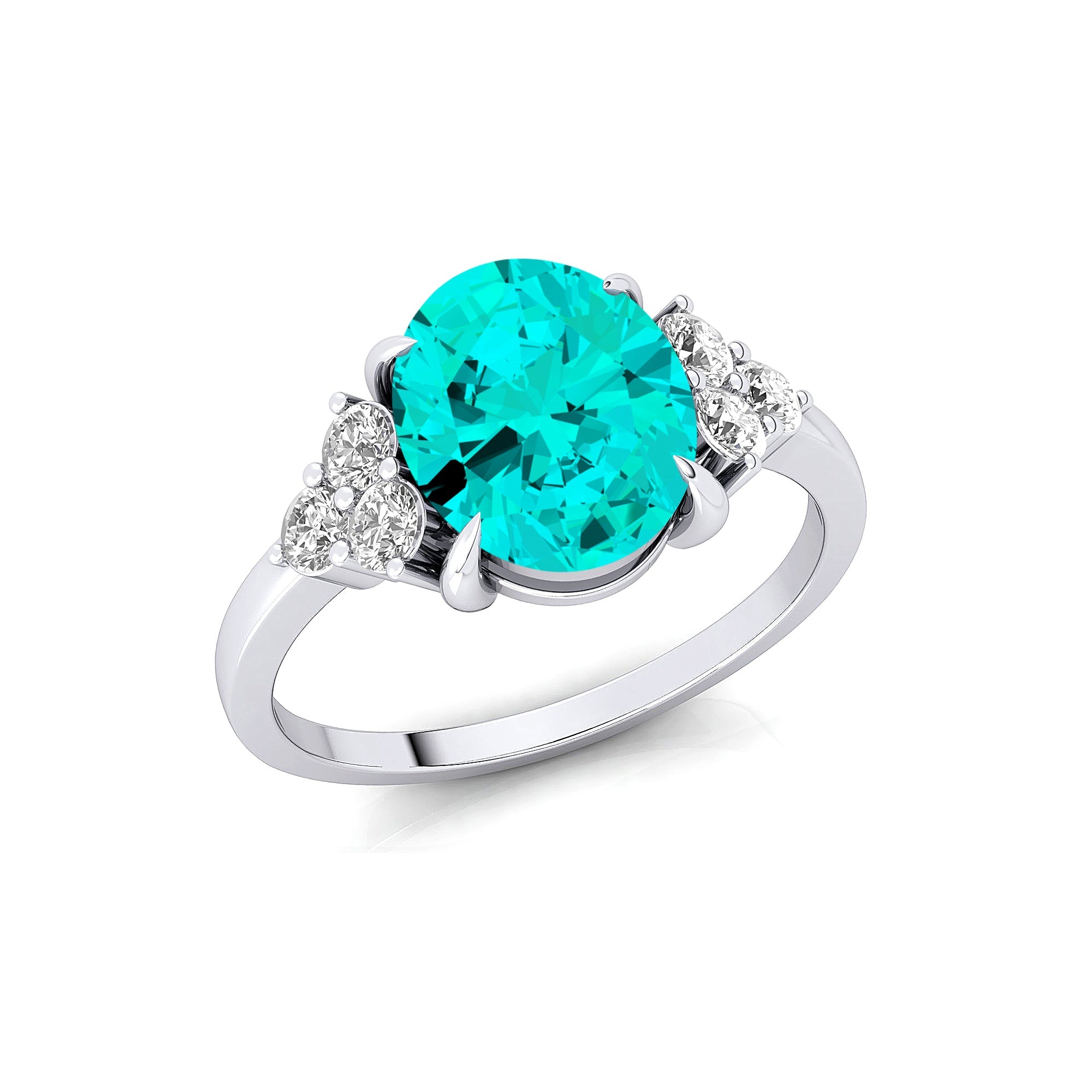 Trio Diamond Engagement Ring with Oval Cut Paraiba Tourmaline - GeumJewels