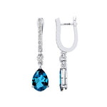 Lever Back Diamond Drop Earrings with Pear Cut London Blue Topaz - GeumJewels