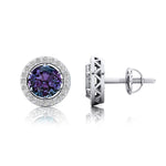 Round Solitaire Alexandrite Halo Diamond Stud Earrings - GeumJewels