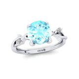 Criss Cross Nature Inspired Diamond Ring  with Round Aquamarine - GeumJewels