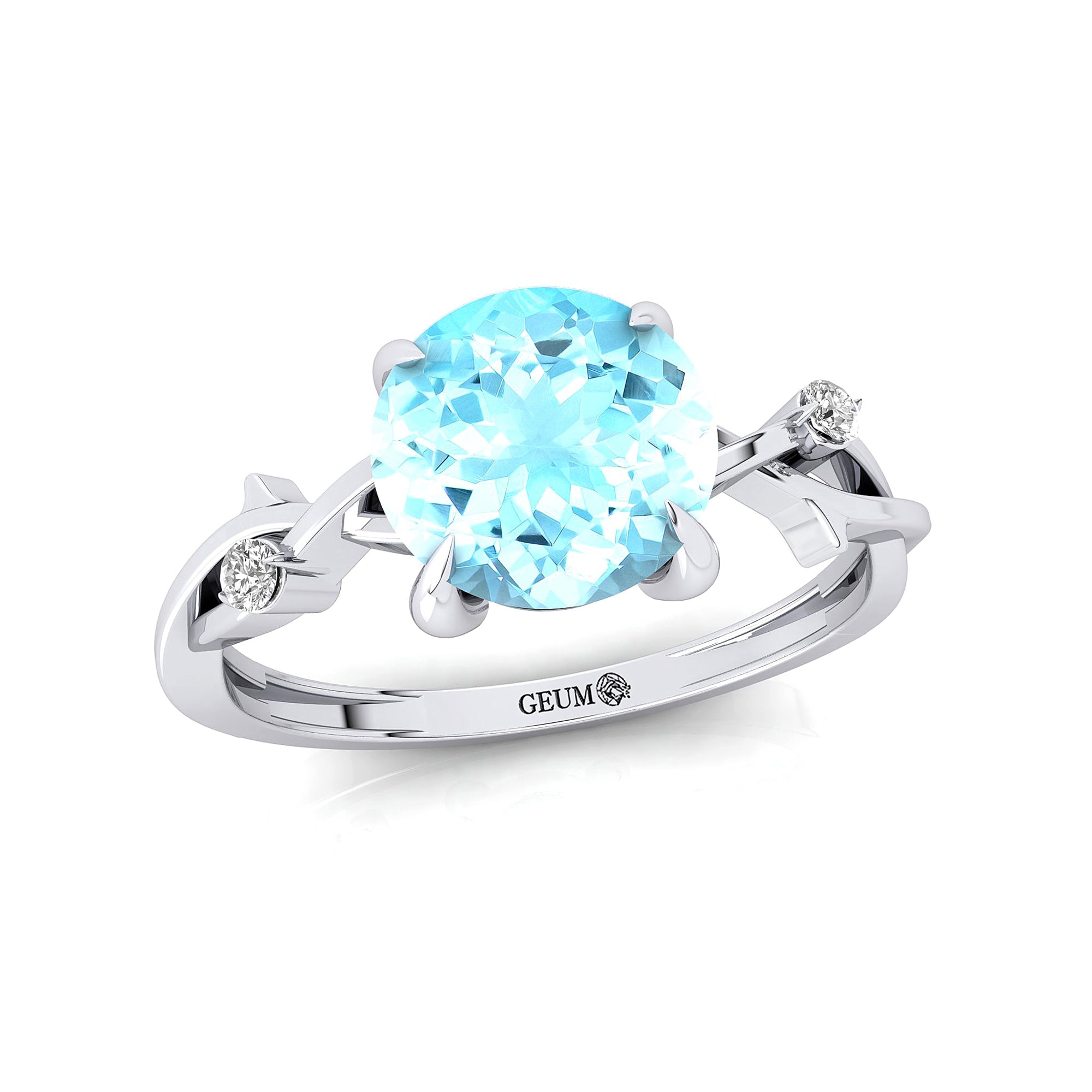 Criss Cross Nature Inspired Diamond Ring  with Round Aquamarine - GeumJewels