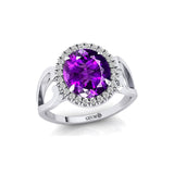 Vintage Love Inspired Oval Amethyst Halo Diamond Engagement Ring - GeumJewels